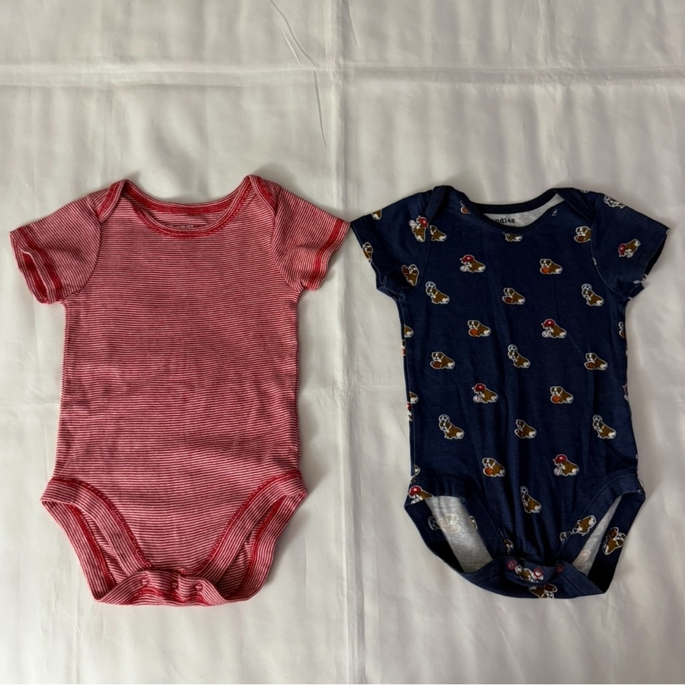 Bundles Baby Place 2p Short Sleeve Onesie Bundle - Stripes & Sports Dog
